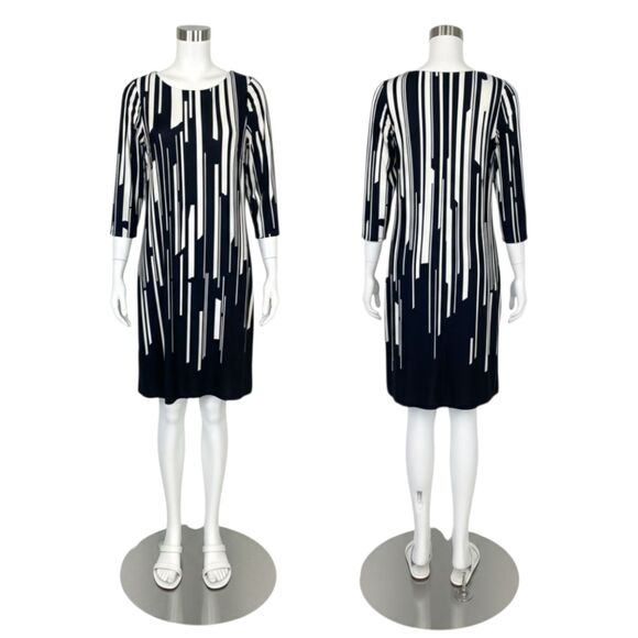 Nine West Black White Abstract Geometric Art Deco 60s Go-Go Mod Shift Dress Sz 4 - Picture 4 of 13